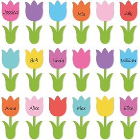 45 Pcs Spring Tulip Floral Cutouts Colorful Flower Leaves Shape Cut-Outs Cardboard Paper Cutting with 100 Pcs Glue Points for DIY Crafts Classroom Bulletin Board Decoration