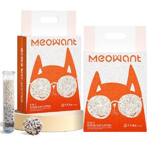 Meowant 5-in-1-القمامة المختلطة ، الطبيعية البنتونيت التوفو القمامة القطة ، والامتصاص فائقة ، والتكتل السريع ، وخالية من الغبار ، والسيطرة على الرائحة ، ومسحور ، 7.9 رطل*2