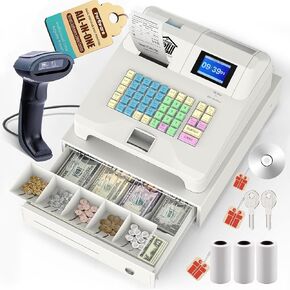سجل نقدي تمت ترقيته للشركات الصغيرة ذات الماسح الضوئي （HS1000） & Checkport Cash Drain ، وسجلات نقدية إلكترونية Perfiware مع عرض مزدوج واستلام سريع ، مقاومة للزيت ،