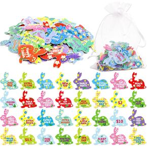 Worldbazaar Easter Tokens for Kids 60pcs Easter Egg Fullers Stuffers Coins Family Night Reward Tokens Family Easter Egg Ections