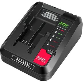 الشاحن السريع PCC692L [متوافق مع بطارية Lithium 20V Porter-Cable] و ［متوافق مع Black+Decker 20V Lithium بطارية PCC680L PCC681L PCC682L PCC685LP LBXR20 LBXR2020 LBX4020 LBXR2520 ETC