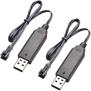 3.7V USB Charger Cable SM-2P Plug Cable for Mini RC Amphibious Stunt Car Boat Trucks Toy Li-Po Battery [2-Pack]