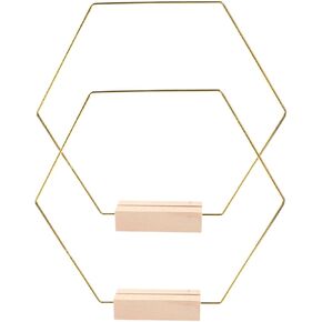 2SET Hexagon Metal Floral Hoops مع قاعدة خشبية لحلقات DIY الحلقات صيد الحلق