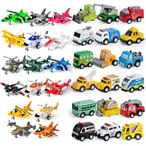 Joyin 34pcs سحب مركبة الطائرة ، ومسرحيات الطائرة ، والطائرات ، بما في ذلك ألعاب المروحية ، وسيارات ألعاب الشاحنات ، وهي سيارات طراز ، سيارات مدعومة بالاحتكاك للأطفال الصغار ، حشوات سلة عيد الفصح ، بيضة فاي