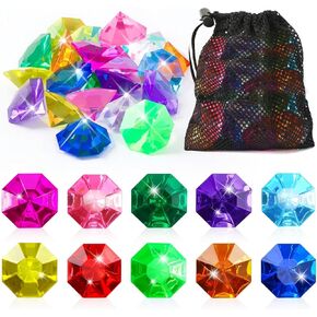 Marforever 36 PCS Lagre Dive Gem Pool Toys ، Pirate Treasure Gems Colorful Fake Acrylic Diamond Miamond Underwater Gemstone مع حقيبة شبكية واحدة لمزهدة حشو مياه Summer Swimming Toys Party Favors