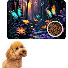 حصيرة وعاء للحيوانات الأليفة للطعام والمياه Cat Dog 19.6 "x24" ، Cat Play Pet Pet Brucing مع وسادة أسفل المطاط غير المقاومة للماء وغير القمامة ، Matt Strater for Cat و Pet Sleeping Pad و Butterfly Forest