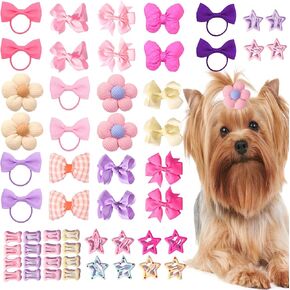 54pcs أقواس شعر الكلب مع عصابات مطاطية ، وأقواس شعر الكلب متعددة الألوان ، أليفة بيضاء للاستمتاع بوكونت مع مقاطع شعر عظمية نار لتجسس جرو كات