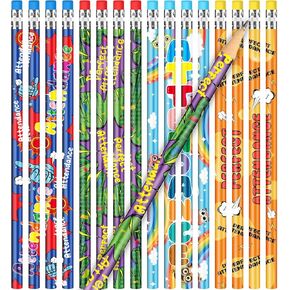 Handepo 72 Pieces Attendance Pencils with Eraser Bulk Assorted Wooden Pencils Student Carnival Prize Educational and Learning Activities Office Supply, 4 Style(72 Pieces)