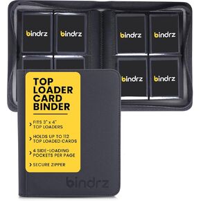 4 Pocket Top Loader Binder - Holds 112 Toploaders - Archival Safe Travel Size - Side Loading Pockets for CCG TCG MTG and Sports Cards in Plastic Holders