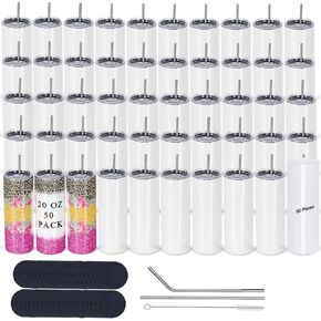 50 حزمة تسامي Tumblers Bulk 20 أوقية نحيفة مستقيم ， الفولاذ المقاوم للصدأ الفولاذ الفواس