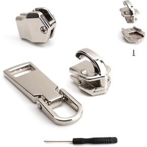 Stainless Metal Zipper Repair Kit for Jackets, Luggage, Bags, Backpack, No Sewing Required Detachable Zip Heads Zipper Pull Replacement (Silver, #5)