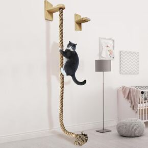 Cat Scratching Posts Wall-Mounted Cat Tree with Climbing Rope, Large Ladder, and Resting Platform - Promotes Healthy Habits and Provides Endless Fun (Light Brown)