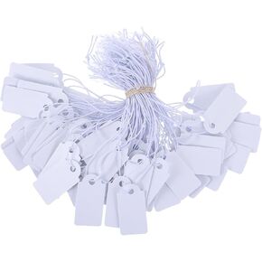 200 Piece Small Tags with Elastic String White Hang Price Tags 1.02×0.47inch Writable Kraft Gift Tags Blank Label Display Tags Marking Shipping Tags Label for Clothes Jewelry Product Price Marking