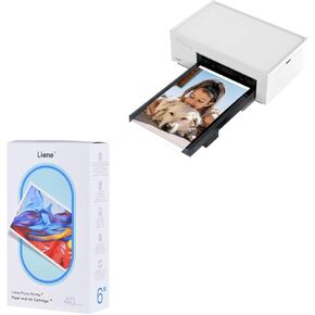 Liene 4x6 '' Photo Printer Bunddle (60 جهاز كمبيوتر شخصي +2 خراطيش حبر) ، طابعة صورة Wi-Fi ، طابعة صور لـ iPhone ، Android ، الهاتف الذكي ، الكمبيوتر ، نوبة صبغ ، طابعة صور محمولة للاستخدام المنزلي