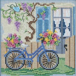 Mill Hill Blue Bicycle Beaded Cross Cross Stitch Kit Butons & Beads 2024 Spring Series MH142414