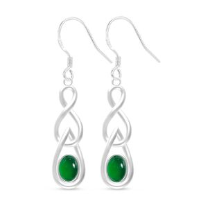Natural Oval Stone Drop Earrings,925 Sterling Silver Linear Real Crystal Quartz Gemstone Dangle Earrings,Handmade Eternity Love Symbol Statement Dangling Earrings for Women (A07_White Opalite Quartz)