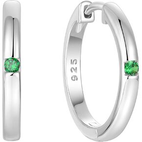 أقراط طوق للنساء 925 Sterling Silver Solitaire Huggie أقراط مصقول مجوهرات الحجر المولد للنساء