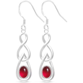 Natural Oval Stone Drop Earrings,925 Sterling Silver Linear Real Crystal Quartz Gemstone Dangle Earrings,Handmade Eternity Love Symbol Statement Dangling Earrings for Women (A07_White Opalite Quartz) in Kuwait