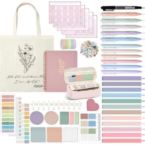 Jutom 110 PCS Bible Study Supplies Bible Journaling Kit with Canvas Tote Pen Case Case دفتر ألعاب عالية