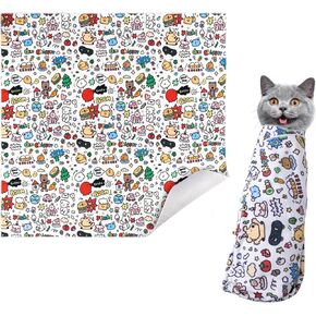 Cat Wrap for Grooming, Velcro Fabric for Cats Pet, Calm and Cozy Cat Swaddle Wrap Burrito Wrap Cat Restraint for Nail Clipping Medication Clean Ears Brush Teeth (Cuddly, 26.7 Inch(±1Inch))