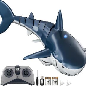 Temi Remote Control Shark Toys ، 1:18 High Simulation Scale Fish with Light and Spray Water for Lake Bathroom Boot Histricl Hight