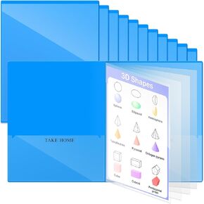 Henoyso 24 Pcs School and Home 2 Pocket Folders with 4 Clear Inner Pockets Plastic Heavy Duty Homework Folders Parent Teacher Communication for Student Home Office Classroom,11 x 9 Inch (Blue)