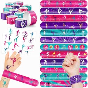 48PCS Party Party Party Forms - 24 وشمًا و 24 أساور صفعة ، مثالية لأعياد الميلاد ذات الطابع الجمباز وجوائز المدارس ومكافآت عيد الميلاد للأطفال
