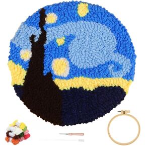 yeesam Art Punch Edele Kit with the Starry Night by Van Gogh Patterns ، مجموعة كاملة من DIY Punch Edele Tufting Coaster Yarn Rug Terbroidery مع أداة Hoop ، حرفة سهلة للمبتدئين البالغين