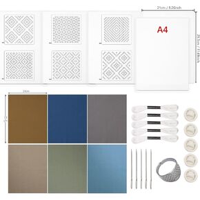Lampstop Sashiko Kit Sashiko Thread ، الإبر والثنائي ، أنماط مستوحاة من المياه القابلة للذوبان في ساشيكو اليابانية وتصميم التطريز (النمط ب)