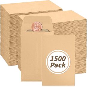 1500 Pack Small Coin Envelopes Brown Kraft Small Cash Envelopes Mini Key Envelopes with Gummed Flap for Home and Office Use