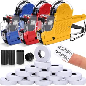 3 Set Price Gun 2 Line Labeler with 15000 Blank White Labels 3 Ink Rolls Kit, Date Gun Pricing Tagging Stickers Maker Machine for Office Retail Shop Grocery Store Yard Sale