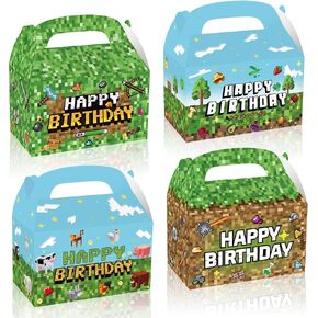 16 PCS Pixel Style Party Favor Treat Boxes ، Pixel Miner Goodie Boxes Facs ، Gable Candy Box for Vide