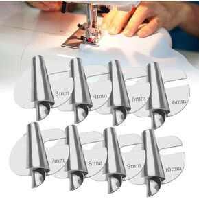 Sewing Rolled Hemmer Foot Set, 8pcs Wide Rolled Hem Presser Foot-3-10mm with Magnetic Seam Guide & Bobbins, Hemming Machine Rolled Hem Pressure Foot, Sewing Machine Sewing Accessories and Tools