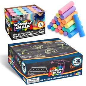 Joyin 120 pcs و 24 pcs chalks القابلة للغسل على الرصيف ، طباشير جامبو غير سامة للعب الفنون ، مجموعة SideWaalk Outsable للألعاب الصيفية في الهواء الطلق ورسم السبورة
