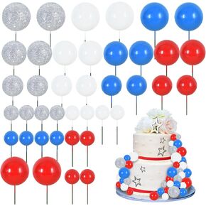 BEISHIDA 40 Pcs Mini Balls Cake Toppers - Foam Balls DIY Cake Topper Inserts for Birthday Wedding Baby Shower Anniversary Cake Decorations (Red Blue Yellow Green)
