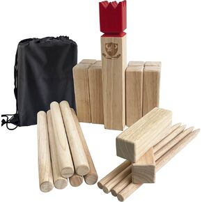 Kubb Outdoor Game | Viking Game Rubber Wood Garden Throwing Toy with Carry Bag (30 x 5 x 5 cm-King)