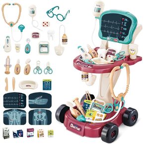 لعبة Deao Doctor Child Toy ، 29 ملحقات مع سماعة الطبيب والعربة الطبية الإلكترونية ، مجموعة لعب الأدوار ، للأطفال 2 3 4 5 6 سنوات
