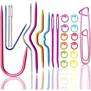 Various Cable Stitch Holders Knitting Needles,Curved Large-Eye Blunt Tapestry Sewing Yarn Needles Weaving, Knitting Crochet Metal Stitch Markers Clips- All Metal Knitting/Crochet Accessories