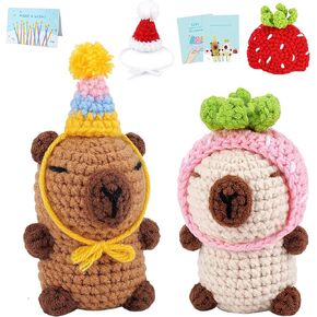 Ruiomii Capybara Crochet Animal Kit للمبتدئين ، ومجموعات الكروشيه للبالغين ، ومجموعة 2pcs Knitting مع دروس فيديو خطوة بخطوة