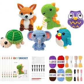 مجموعة Boldnova Knitting Kit للمبتدئين مع 6 PCS Crochet Animal Kit للمبتدئين في دروس في الفيديو خطوة بخطوة ، مجموعة الكروشيه المبتدئين للبالغين (ب)