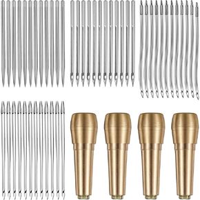 Sywan Sewing Awl Neadles ، 52pcs Leather Seleing Kit 36p eedle eedle + 12p إبرة الكروشيه المنحنية + 4p مقبض نحاسي لأحذية الخياطة اليدوية.