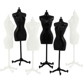 6pcs Doll Doll Dress Form Clothing Clothers Display Mini Monquin Model Stand for Doll Display حامل لعبة الدعم الأبيض والأسود