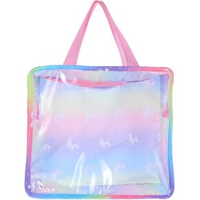 Doll Accessories Tote Bag: Rainbow Transparent Travel Storage Bag for Doll Clothes,Bottles,and Mirrors,9.64 X 8.66 X 3.14 Inches