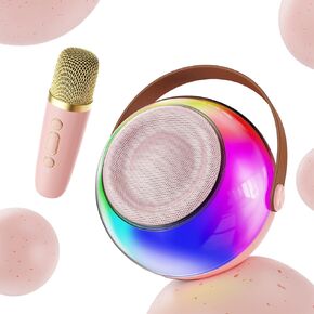 بوغو مجانا! PPMIC MINI KARAOKE MACHINGE للأطفال ، أحدث مكبرات صوت بلوتوث المحمولة مع ميكروفون لاسلكي ومصابيح LED ، لعبة Magic Sing for Girls/Boys ، هدية عيد ميلاد عيد الميلاد المثالية (Beige ، 1 MIC)