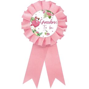 Flamingo Grandma to Be Tinplate Badge Pin, Flamingo New Grandma Pin, Tropical Gender Reveal Button for Women, Pink Rosette Grandpa to Be Award Ribbon, Hawaii Luau Themed Baby Shower Party Favors