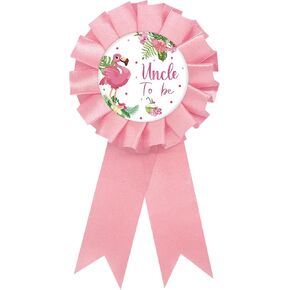 Flamingo Uncle to Be Tinplate Badge Pin, Flamingo Uncle to Be Pin, Gender Reveal Button for New Uncle, Pink Rosette Best Uncle Ever Award Ribbon, Hawaiian Luau Aloha Baby Shower Party Favors