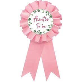 Eucalyptus Auntie To Be Tinplate Badge Pin, Best Aunt Ever Pin, Greenery Gender Reveal Button for Women, Pink Rosette Auntie To Be Award Ribbon, Baby Shower/Welcome Newborn Baby Party Decoration