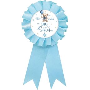 Baby Bear Big Sister Tinplate Badge Pin, Cute Bear Sister to Be Pin, Bear Happy Birthday Button for Girl, Blue Rosette Birthday Girl Award Ribbon, Bear Themed Baby Shower Party Favors