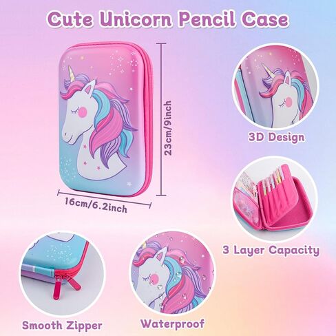 Unicorn Pencil Case, Cute Pencil Case for Girls, 3D EVA Large Capacity Pink Pencil Pouch for Kids, Kawaii Stationery Set School Supplies Pencil Box for Kids 3+, Christmas Gifts for Kids Girls in Saudi Arabia