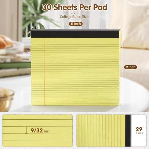 11" x 9.5" Legal Pads College Ruled Notepad 2 Pack Pink & Purple Colored Note Pads 30 Sheets Lined Paper Pads 80 GSM Legal Pad Perforated Writing Pads with Sturdy Back for School, Office, Home in Kuwait